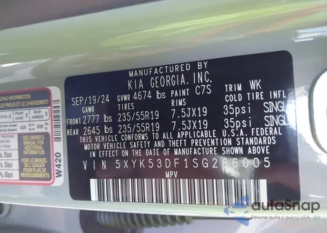 2025 Kia Sportage Sx-Prestige из США, поврежденный, VIN 5XYK53DF1SG266005